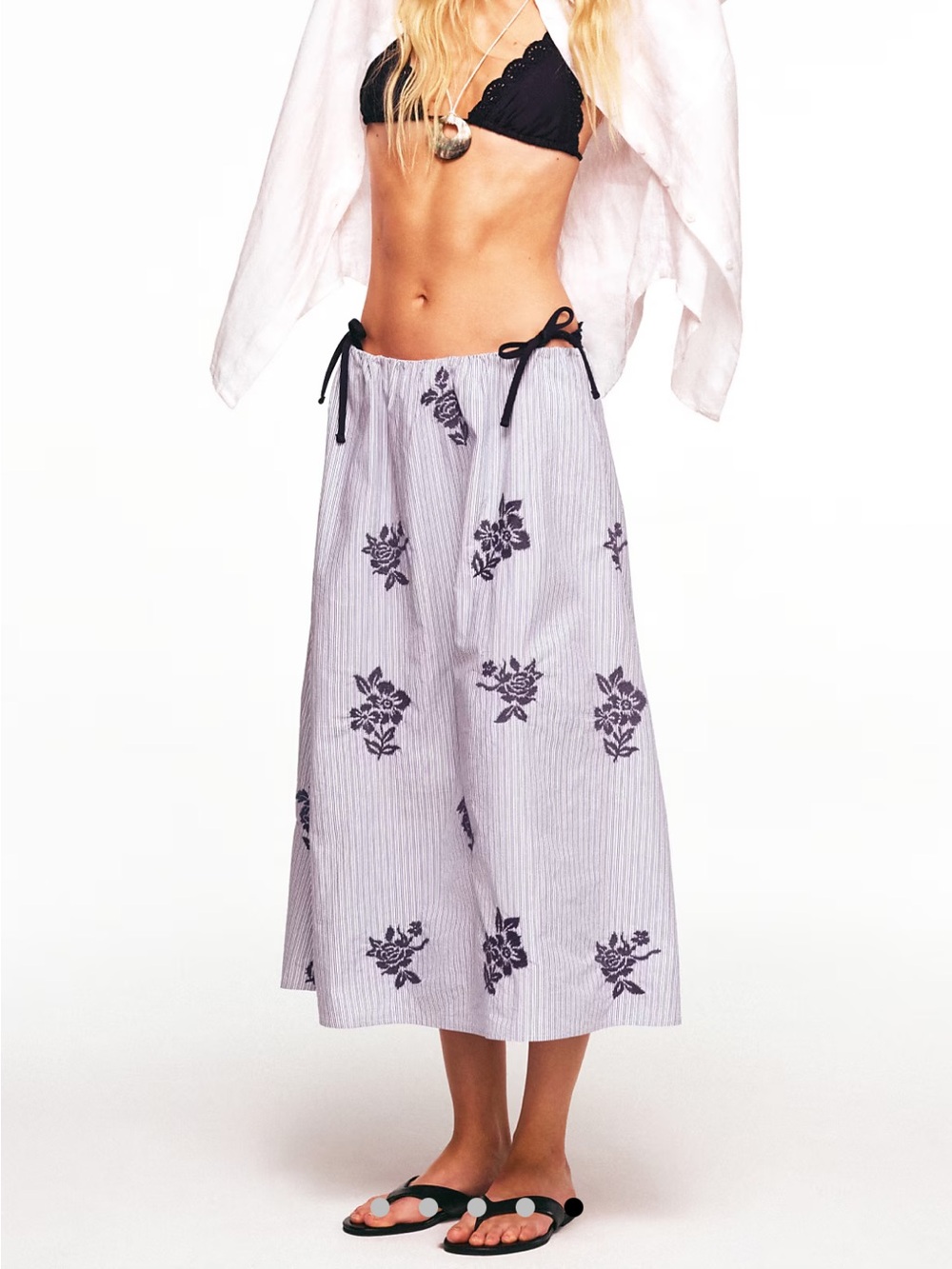 J. Crew Embroidered Floral Cotton Blue Striped Midi Skirt NWT Size Small Cottage
